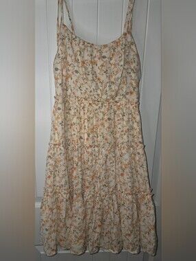 Altar'd State Floral Tiered Spaghetti-Strap Dress in Cream and Peach NWOT S ❤️